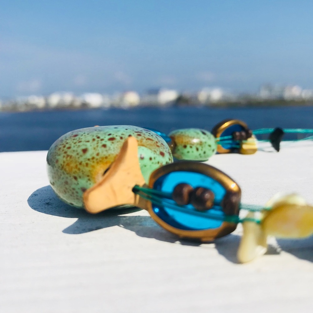 Green and blue stone and glass necklace
